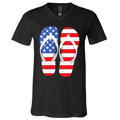 Womens American Flag Flip Flops Comfortable Slippers Flip Flops V-Neck T-Shirt