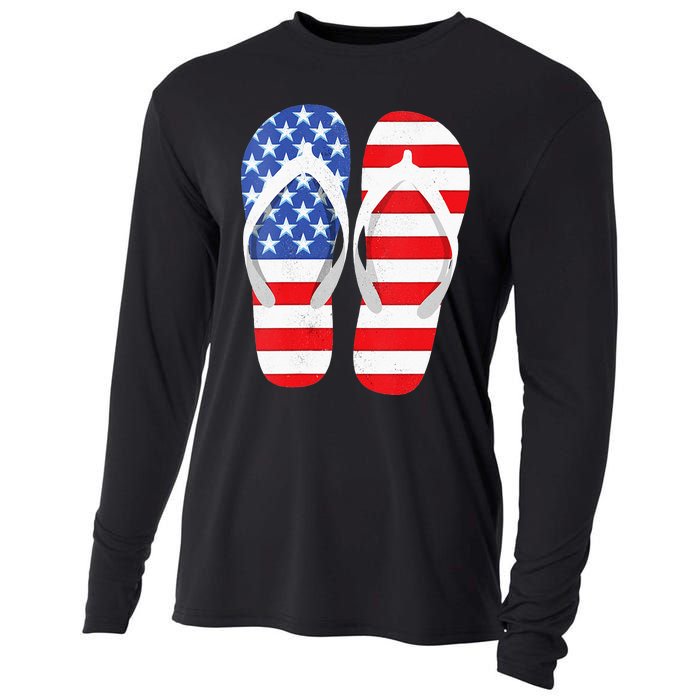 Womens American Flag Flip Flops Comfortable Slippers Flip Flops Cooling Performance Long Sleeve Crew