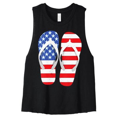 Womens American Flag Flip Flops Comfortable Slippers Flip Flops Women's Racerback Cropped Tank