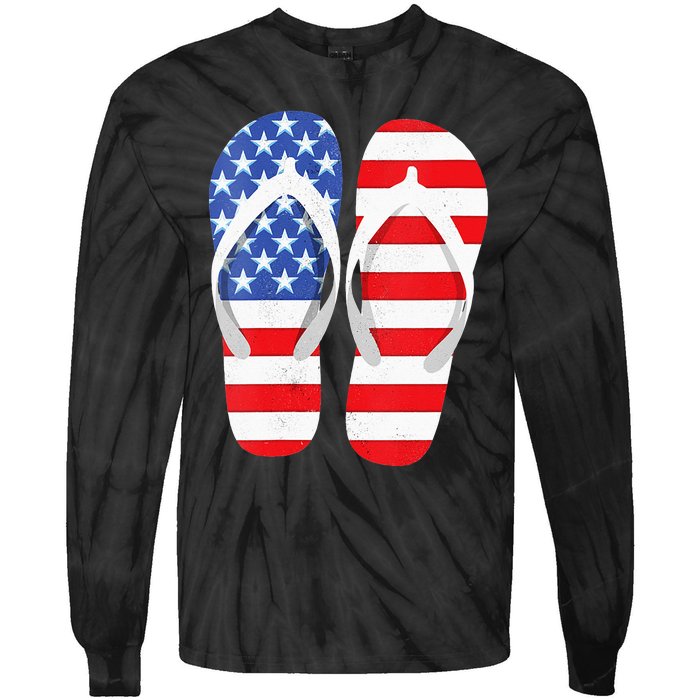 Womens American Flag Flip Flops Comfortable Slippers Flip Flops Tie-Dye Long Sleeve Shirt