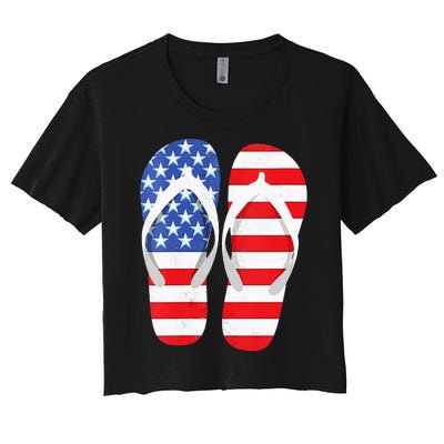 Womens American Flag Flip Flops Comfortable Slippers Flip Flops Women's Crop Top Tee