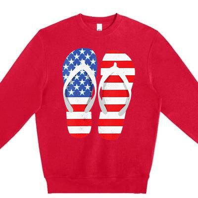 Womens American Flag Flip Flops Comfortable Slippers Flip Flops Premium Crewneck Sweatshirt