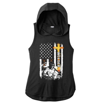 Welder American Flag Welding Fusing Material Funny Technical Ladies PosiCharge Tri-Blend Wicking Draft Hoodie Tank