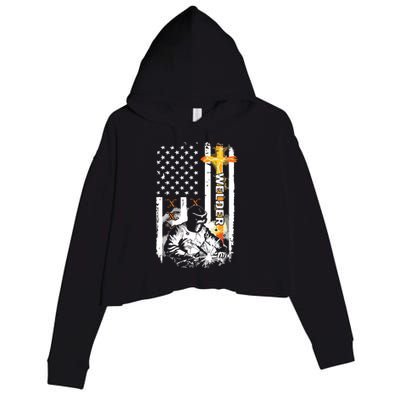 Welder American Flag Welding Fusing Material Funny Technical Crop Fleece Hoodie