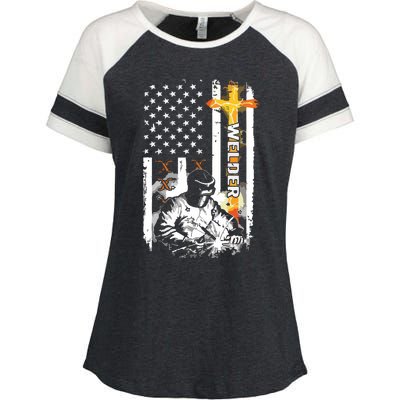 Welder American Flag Welding Fusing Material Funny Technical Enza Ladies Jersey Colorblock Tee