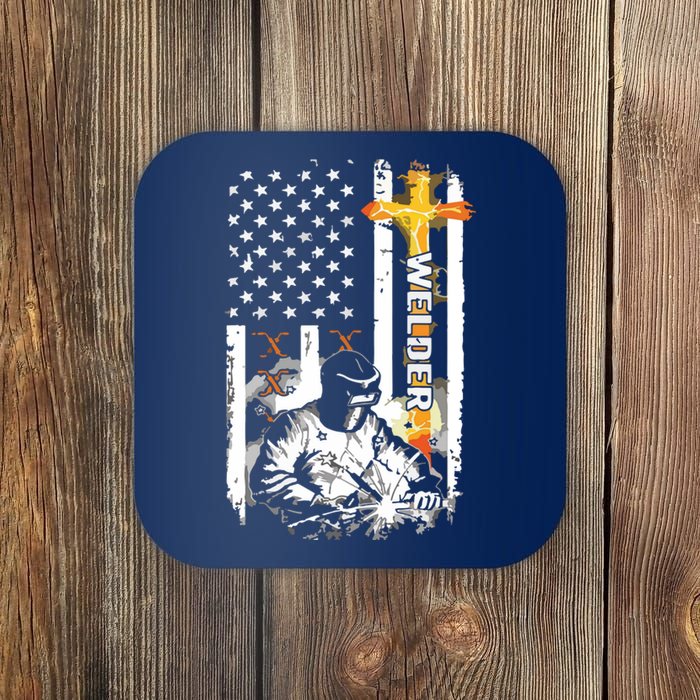 Welder American Flag Welding Fusing Material Funny Technical Coaster