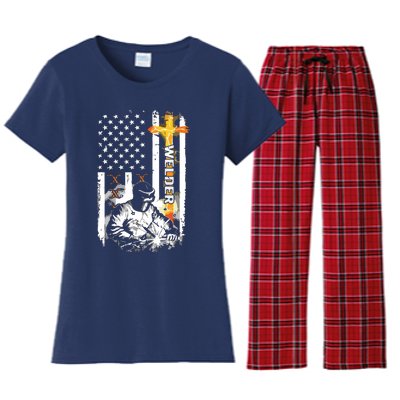 Welder American Flag Welding Fusing Material Funny Technical Women's Flannel Pajama Set