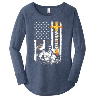 Welder American Flag Welding Fusing Material Funny Technical Women's Perfect Tri Tunic Long Sleeve Shirt