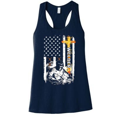 Welder American Flag Welding Fusing Material Funny Technical Women's Racerback Tank