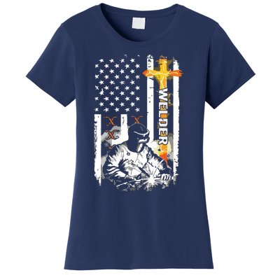 Welder American Flag Welding Fusing Material Funny Technical Women's T-Shirt