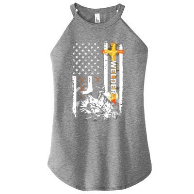 Welder American Flag Welding Fusing Material Funny Technical Women's Perfect Tri Rocker Tank