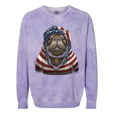 Walrus American Flag USA Tee 4th July Gifts Graphic Tees Colorblast Crewneck Sweatshirt