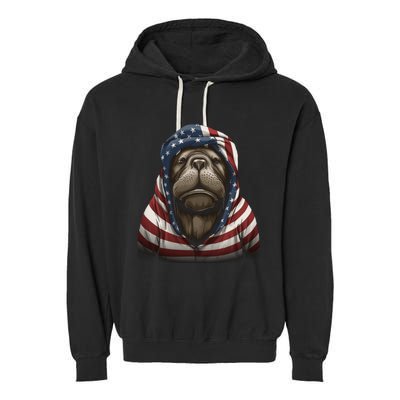 Walrus American Flag USA Tee 4th July Gifts Graphic Tees Garment-Dyed Fleece Hoodie