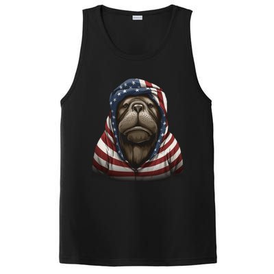 Walrus American Flag USA Tee 4th July Gifts Graphic Tees PosiCharge Competitor Tank