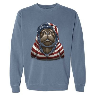 Walrus American Flag USA Tee 4th July Gifts Graphic Tees Garment-Dyed Sweatshirt