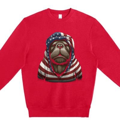 Walrus American Flag USA Tee 4th July Gifts Graphic Tees Premium Crewneck Sweatshirt