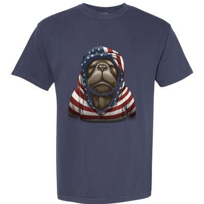 Walrus American Flag USA Tee 4th July Gifts Graphic Tees Garment-Dyed Heavyweight T-Shirt