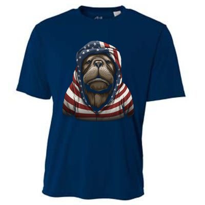 Walrus American Flag USA Tee 4th July Gifts Graphic Tees Cooling Performance Crew T-Shirt