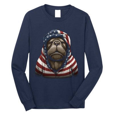 Walrus American Flag USA Tee 4th July Gifts Graphic Tees Long Sleeve Shirt