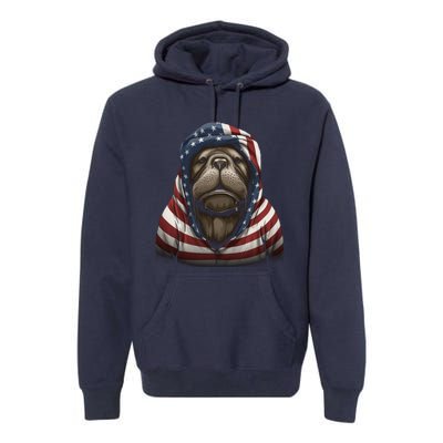 Walrus American Flag USA Tee 4th July Gifts Graphic Tees Premium Hoodie