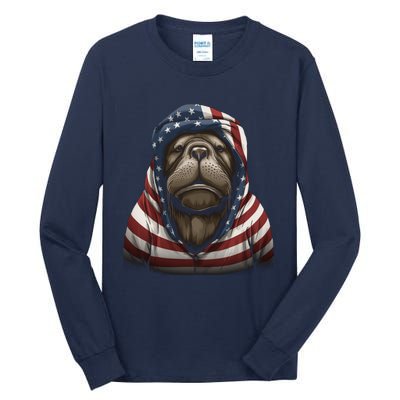 Walrus American Flag USA Tee 4th July Gifts Graphic Tees Tall Long Sleeve T-Shirt