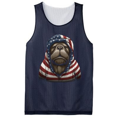 Walrus American Flag USA Tee 4th July Gifts Graphic Tees Mesh Reversible Basketball Jersey Tank