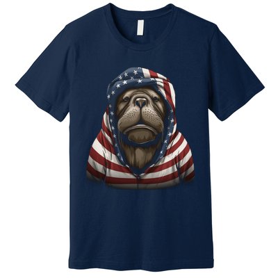 Walrus American Flag USA Tee 4th July Gifts Graphic Tees Premium T-Shirt