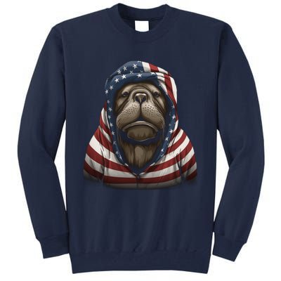 Walrus American Flag USA Tee 4th July Gifts Graphic Tees Tall Sweatshirt