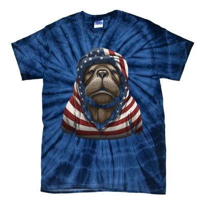 Walrus American Flag USA Tee 4th July Gifts Graphic Tees Tie-Dye T-Shirt