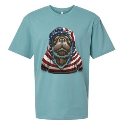 Walrus American Flag USA Tee 4th July Gifts Graphic Tees Sueded Cloud Jersey T-Shirt