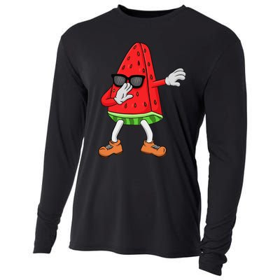 Watermelon Art For Dabbing Watermelon Wedge Lovers Cooling Performance Long Sleeve Crew