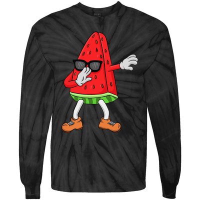 Watermelon Art For Dabbing Watermelon Wedge Lovers Tie-Dye Long Sleeve Shirt