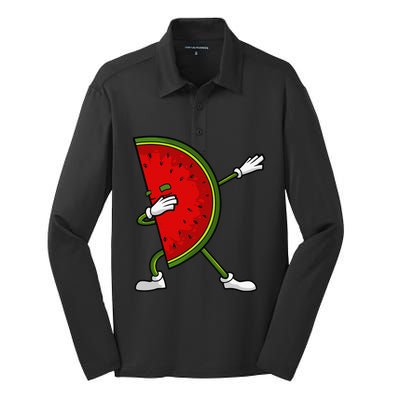 Watermelon Art For Dabbing Watermelon Wedge Lovers Silk Touch Performance Long Sleeve Polo