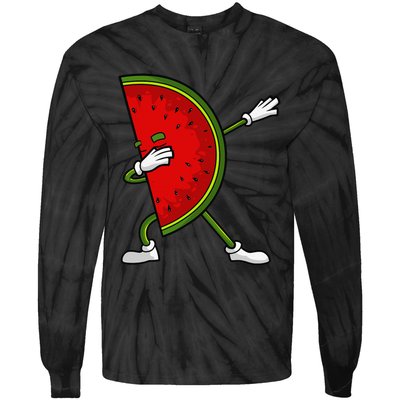 Watermelon Art For Dabbing Watermelon Wedge Lovers Tie-Dye Long Sleeve Shirt