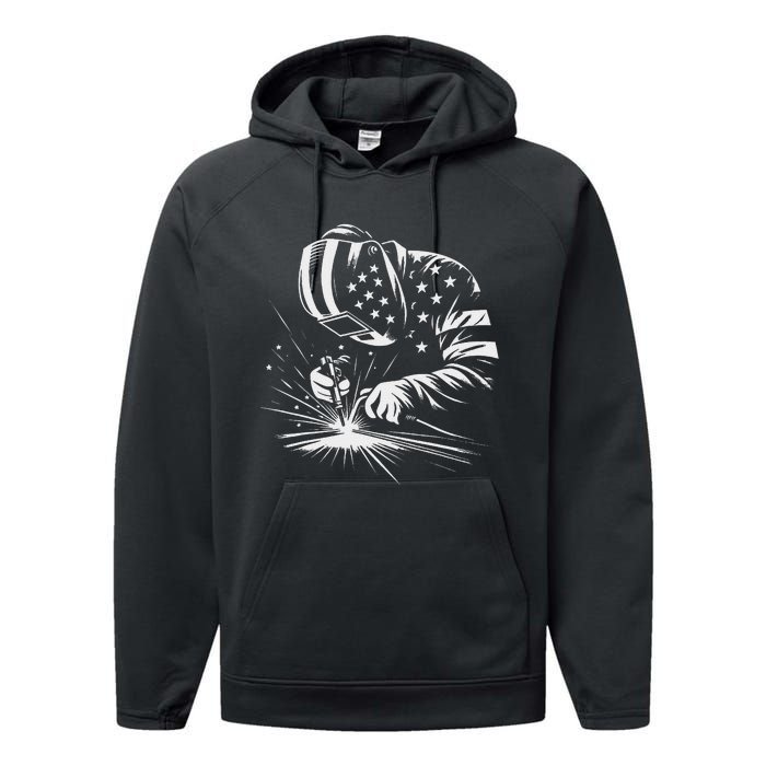 Welder American Flag Usa Patriotic Welding Welder Performance Fleece Hoodie