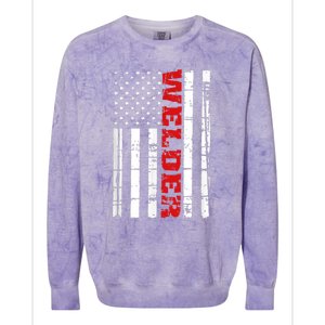 Welder American Flag USA Patriotic Weld Pipefitter Colorblast Crewneck Sweatshirt