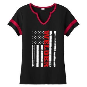 Welder American Flag USA Patriotic Weld Pipefitter Ladies Halftime Notch Neck Tee