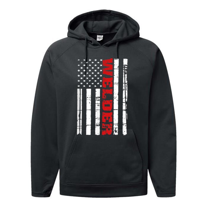 Welder American Flag USA Patriotic Weld Pipefitter Performance Fleece Hoodie