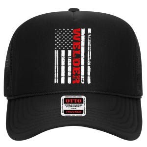 Welder American Flag USA Patriotic Weld Pipefitter High Crown Mesh Back Trucker Hat