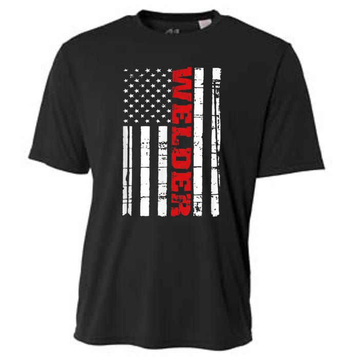 Welder American Flag USA Patriotic Weld Pipefitter Cooling Performance Crew T-Shirt