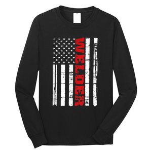 Welder American Flag USA Patriotic Weld Pipefitter Long Sleeve Shirt