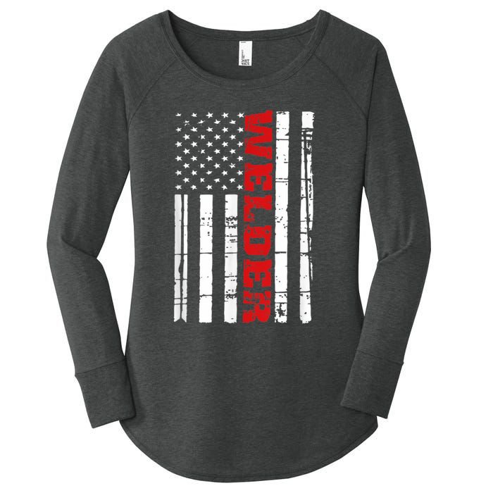 Welder American Flag USA Patriotic Weld Pipefitter Women's Perfect Tri Tunic Long Sleeve Shirt