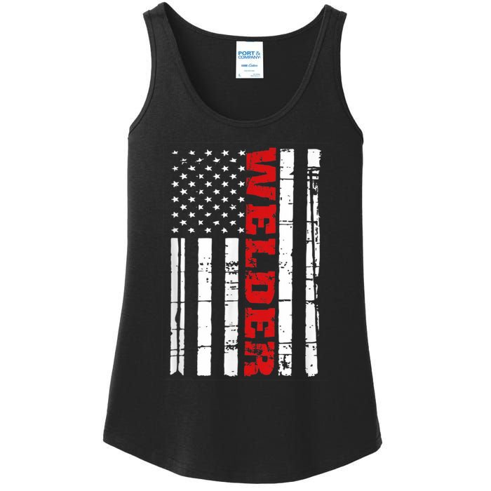 Welder American Flag USA Patriotic Weld Pipefitter Ladies Essential Tank