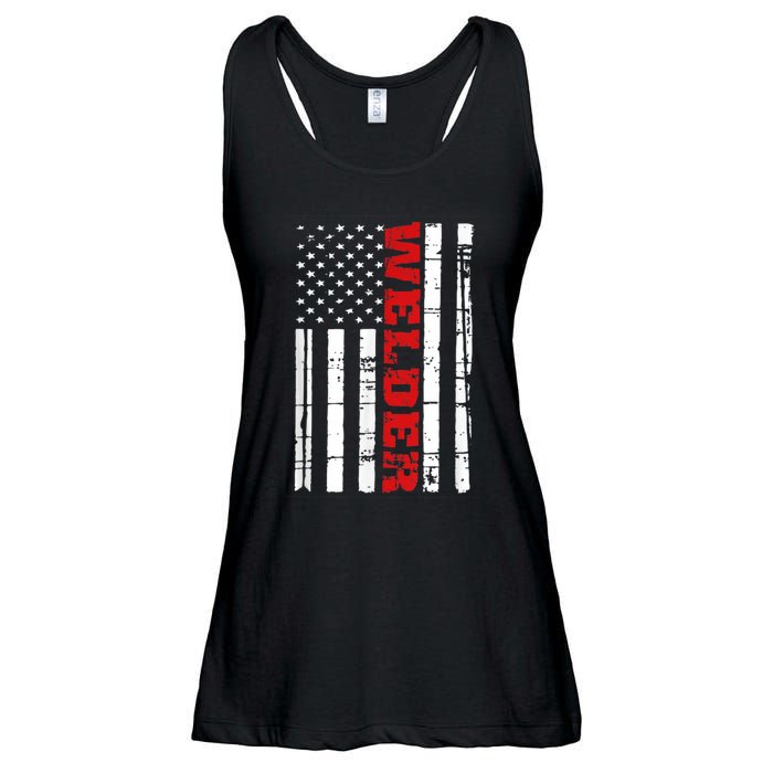 Welder American Flag USA Patriotic Weld Pipefitter Ladies Essential Flowy Tank