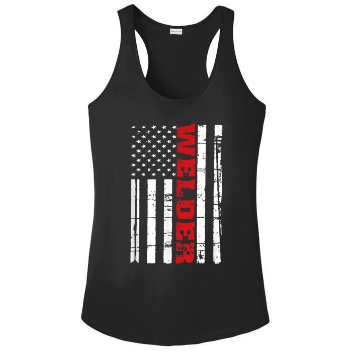 Welder American Flag USA Patriotic Weld Pipefitter Ladies PosiCharge Competitor Racerback Tank