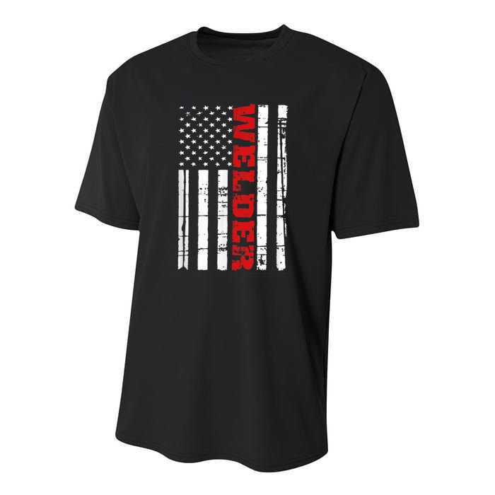 Welder American Flag USA Patriotic Weld Pipefitter Youth Performance Sprint T-Shirt