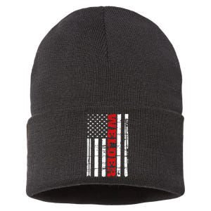 Welder American Flag USA Patriotic Weld Pipefitter Sustainable Knit Beanie