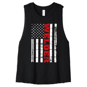 Welder American Flag USA Patriotic Weld Pipefitter Women's Racerback Cropped Tank