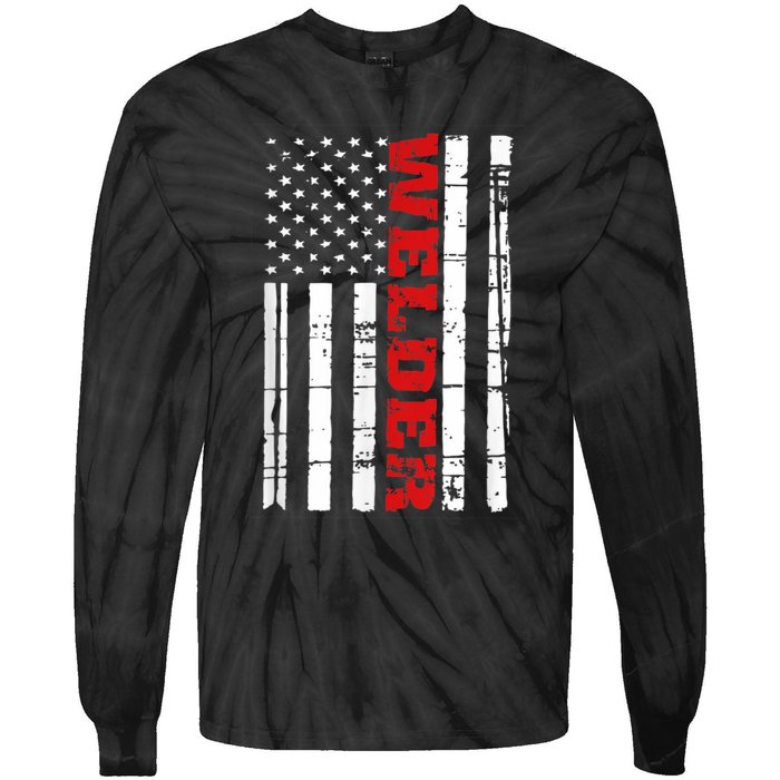 Welder American Flag USA Patriotic Weld Pipefitter Tie-Dye Long Sleeve Shirt