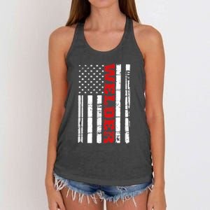 Welder American Flag USA Patriotic Weld Pipefitter Women's Knotted Racerback Tank